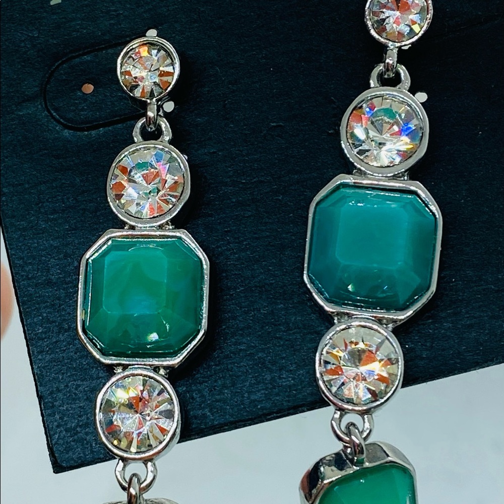 Ann Taylor drop earrings turquoise an rhinestone